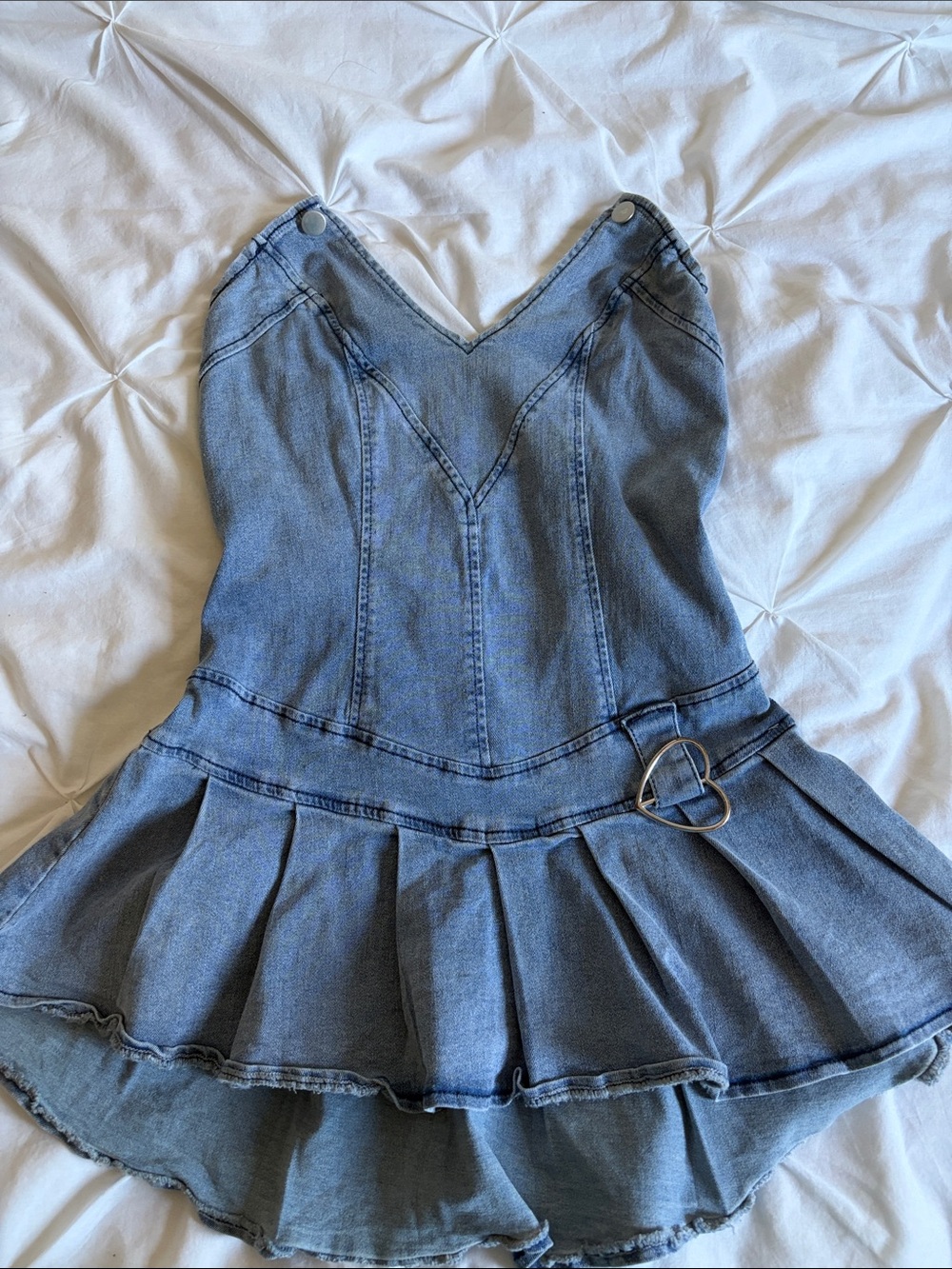 y2k Denim strapless Mini Dress with Heart Buckle